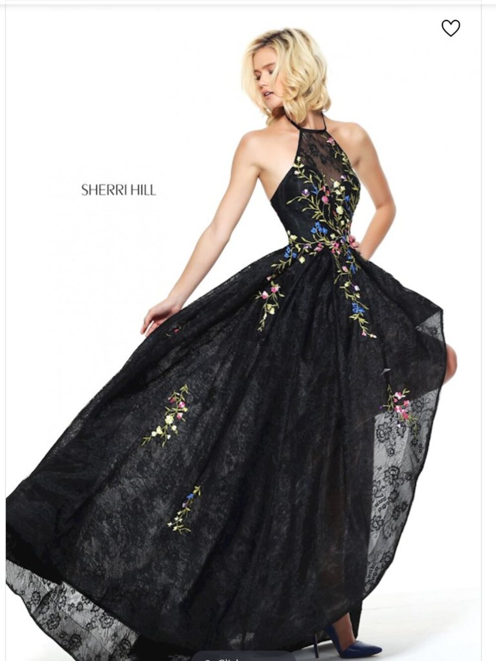 NWT - SHERRI HILL Black Lace Floral Halter Gown Dress (Style# 50967) Size 12